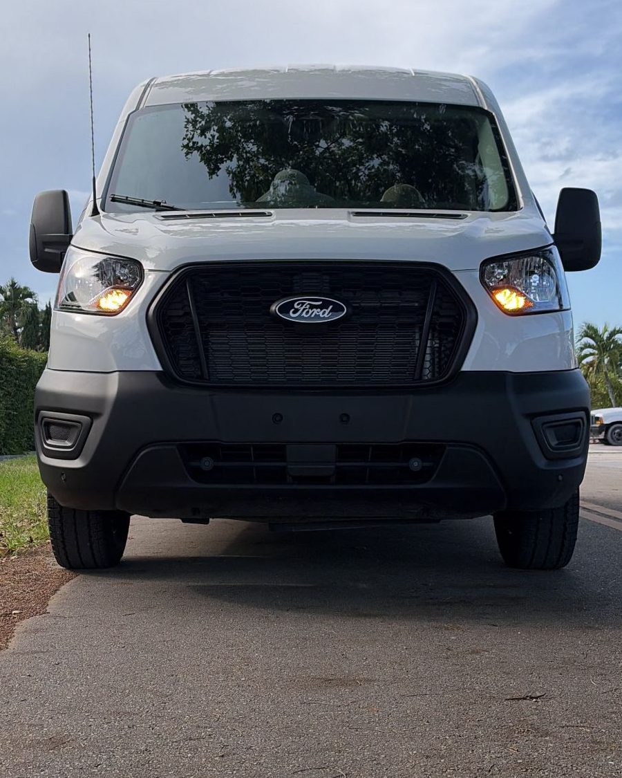 Front view of the 21 Roads Ford Transit cargo van